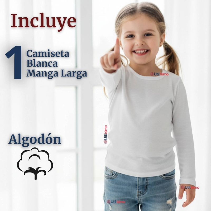 CAMISETA ALGODON MANGA LARGA POLERA PRIMERA CAPA BLANCO NIÑA - 4