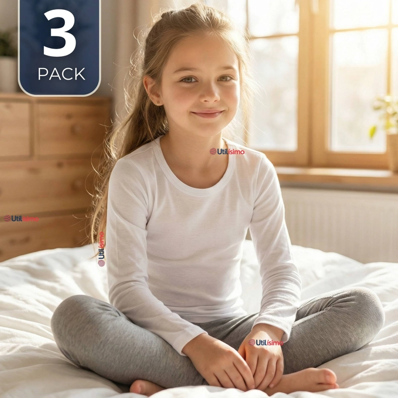 PACK 3 CAMISETAS ALGODON MANGA LARGA POLERA PRIMERA CAPA BLANCO NIÑA - 1