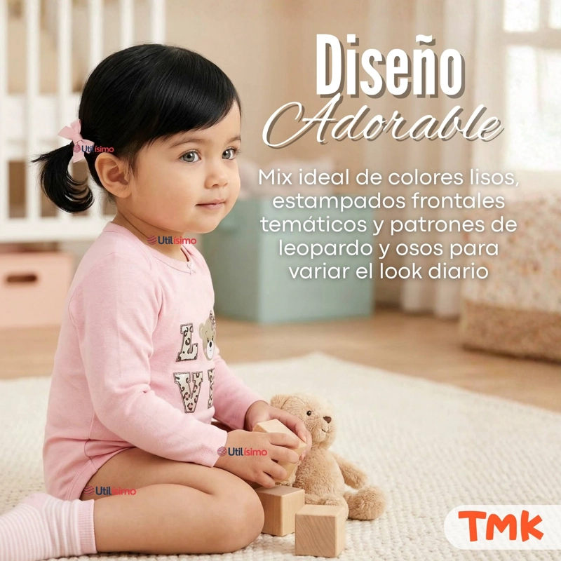 PACK 5 BODYS MANGA LARGA 100% ALGODON BEBE  NIÑA SWEET AND WILD - 2