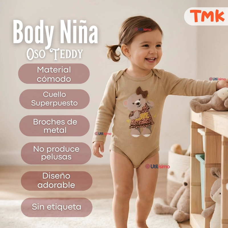 PACK 5 BODYS MANGA LARGA 100% ALGODON BEBE  NIÑA SWEET AND WILD - 6