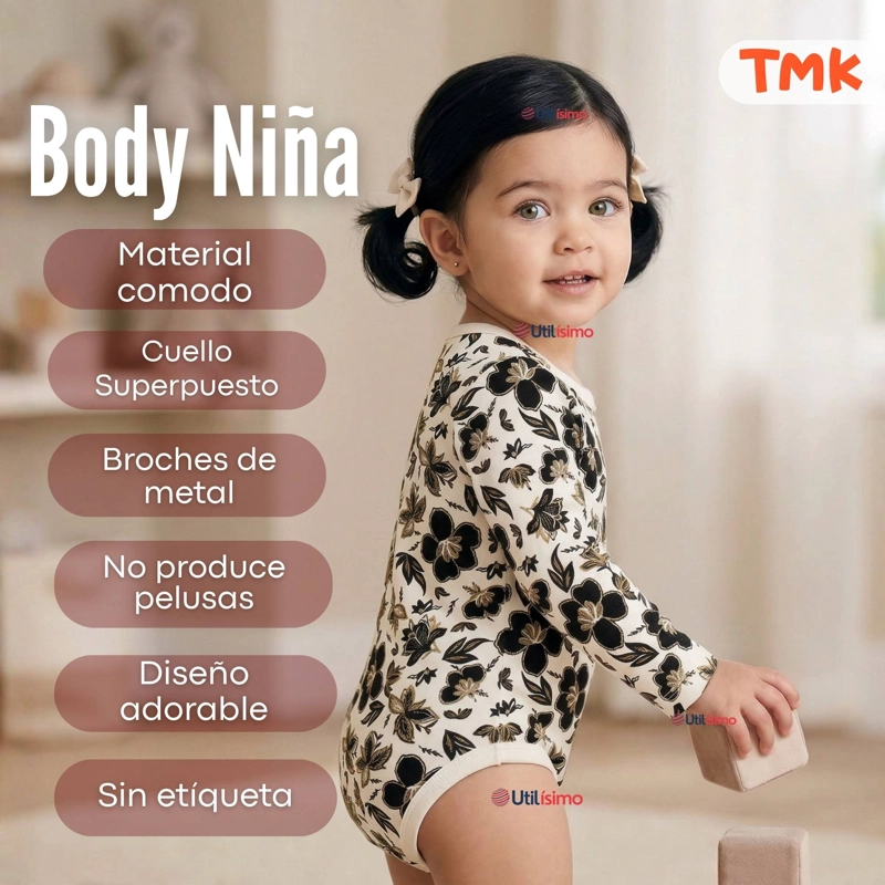 PACK 5 BODYS MANGA LARGA 100% ALGODON BEBE  NIÑA GOLDEN MAGIC - 6