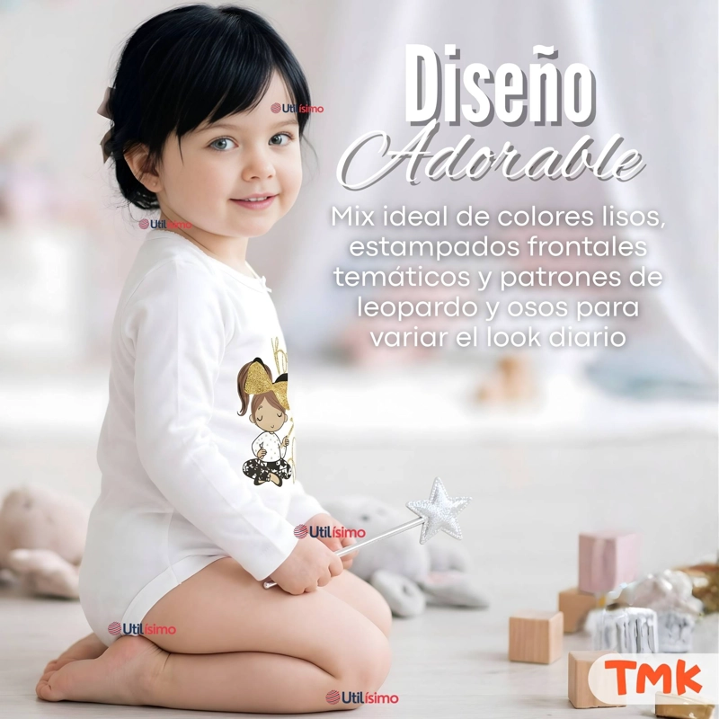 PACK 5 BODYS MANGA LARGA 100% ALGODON BEBE  NIÑA GOLDEN MAGIC - 11