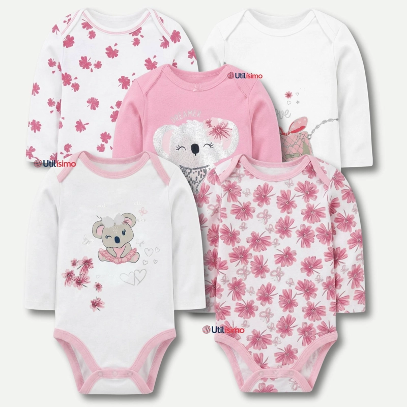 PACK 5 BODYS MANGA LARGA 100% ALGODON BEBE  NIÑA KOALA DREAMER - 1