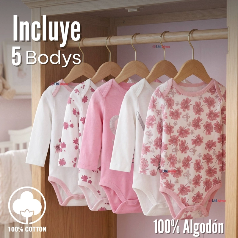PACK 5 BODYS MANGA LARGA 100% ALGODON BEBE  NIÑA KOALA DREAMER - 4