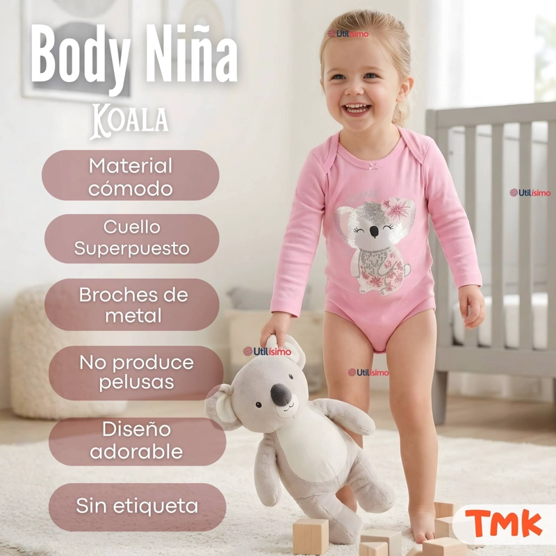 PACK 5 BODYS MANGA LARGA 100% ALGODON BEBE  NIÑA KOALA DREAMER - 6