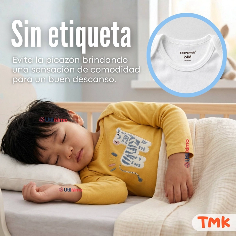 PACK 5 BODYS MANGA LARGA 100% ALGODON BEBE  NIÑO FRIENDLY SAFARI - 2