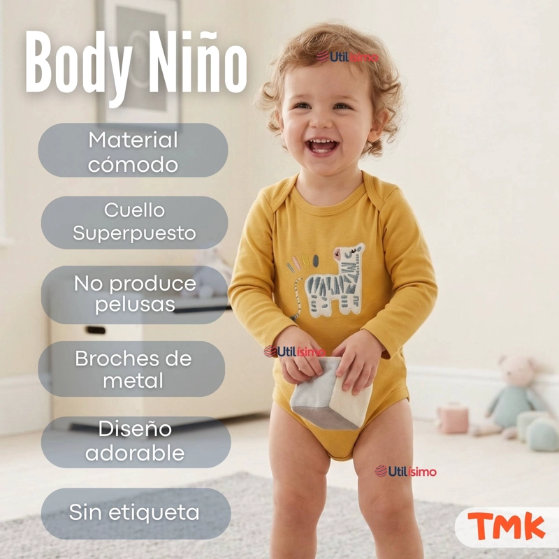 PACK 5 BODYS MANGA LARGA 100% ALGODON BEBE  NIÑO FRIENDLY SAFARI - 6