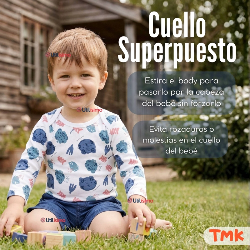 PACK 5 BODYS MANGA LARGA 100% ALGODON BEBE  NIÑO FRIENDLY SAFARI - 8