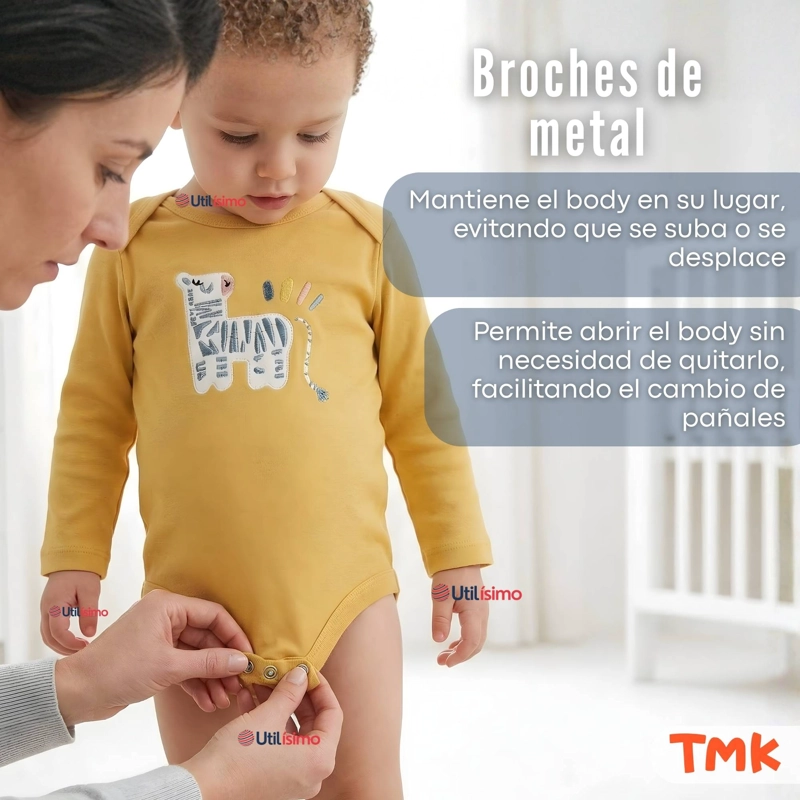 PACK 5 BODYS MANGA LARGA 100% ALGODON BEBE  NIÑO FRIENDLY SAFARI - 10