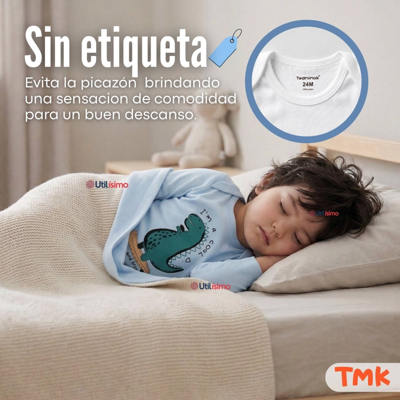 PACK 5 BODYS MANGA LARGA 100% ALGODON BEBE  NIÑO DINO AVENTURE - 2