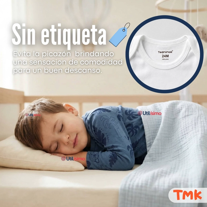 PACK 5 BODYS MANGA LARGA 100% ALGODON BEBE  NIÑO WILD TIGER - 2