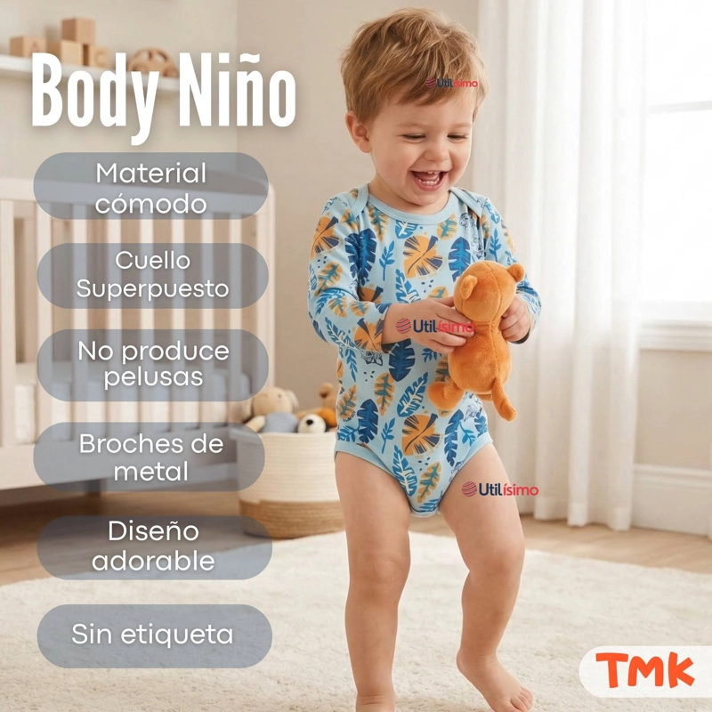 PACK 5 BODYS MANGA LARGA 100% ALGODON BEBE  NIÑO WILD TIGER - 5