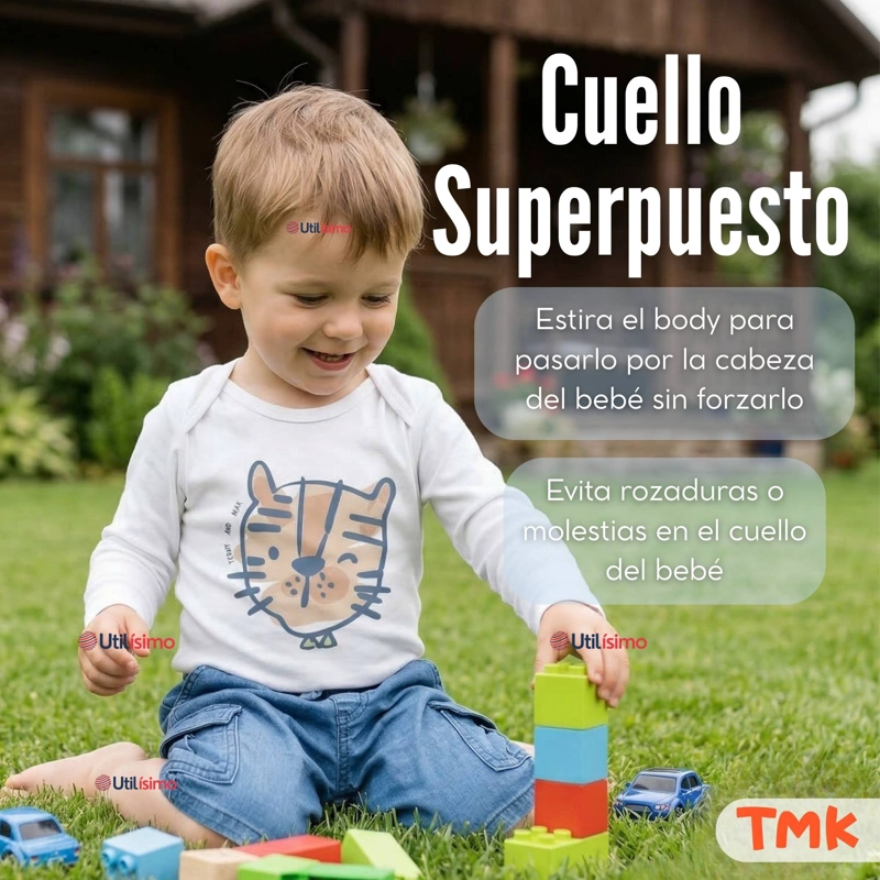 PACK 5 BODYS MANGA LARGA 100% ALGODON BEBE  NIÑO WILD TIGER - 8