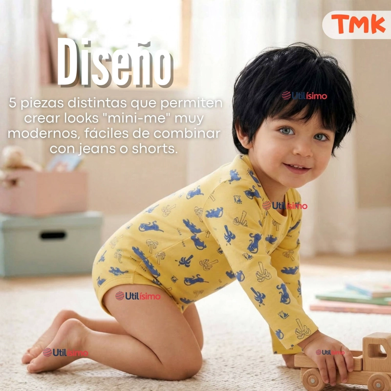 PACK 5 BODYS MANGA LARGA 100% ALGODON BEBE  NIÑO WILD TIGER - 11