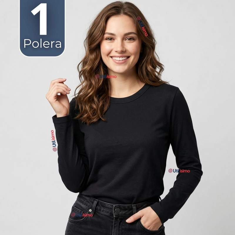 CAMISETA POLERA POLAR PRIMERA CAPA NEGRO MANGA LARGA MUJER - 1