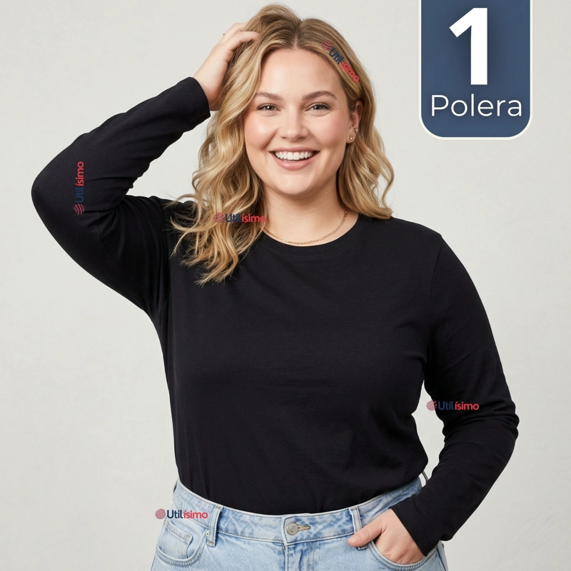 CAMISETA POLERA POLAR PRIMERA CAPA NEGRO MANGA LARGA MUJER - 1