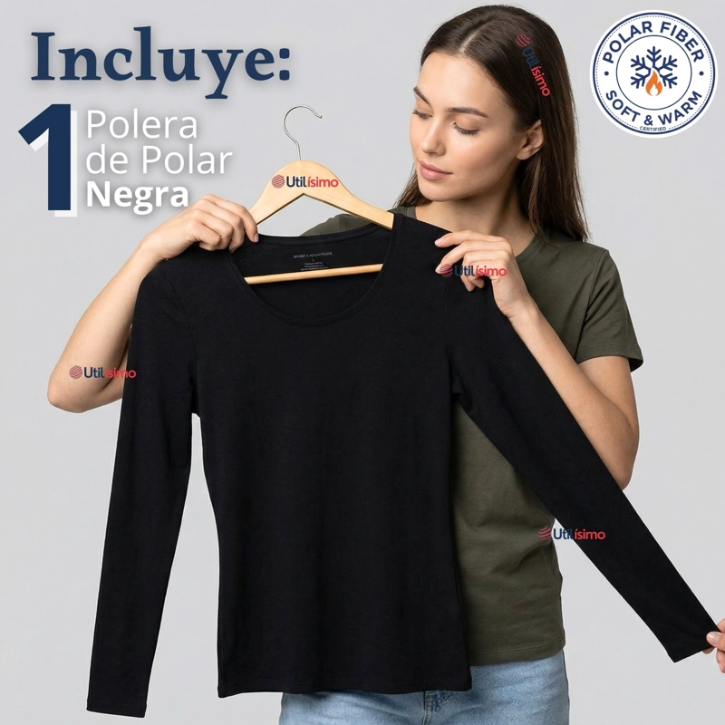 CAMISETA POLERA POLAR PRIMERA CAPA NEGRO MANGA LARGA MUJER - 3