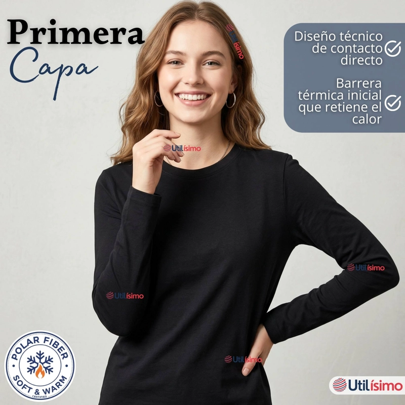PACK 3 CAMISETAS POLERAS POLAR PRIMERA CAPA NEGRO MANGA LARGA MUJER - 4