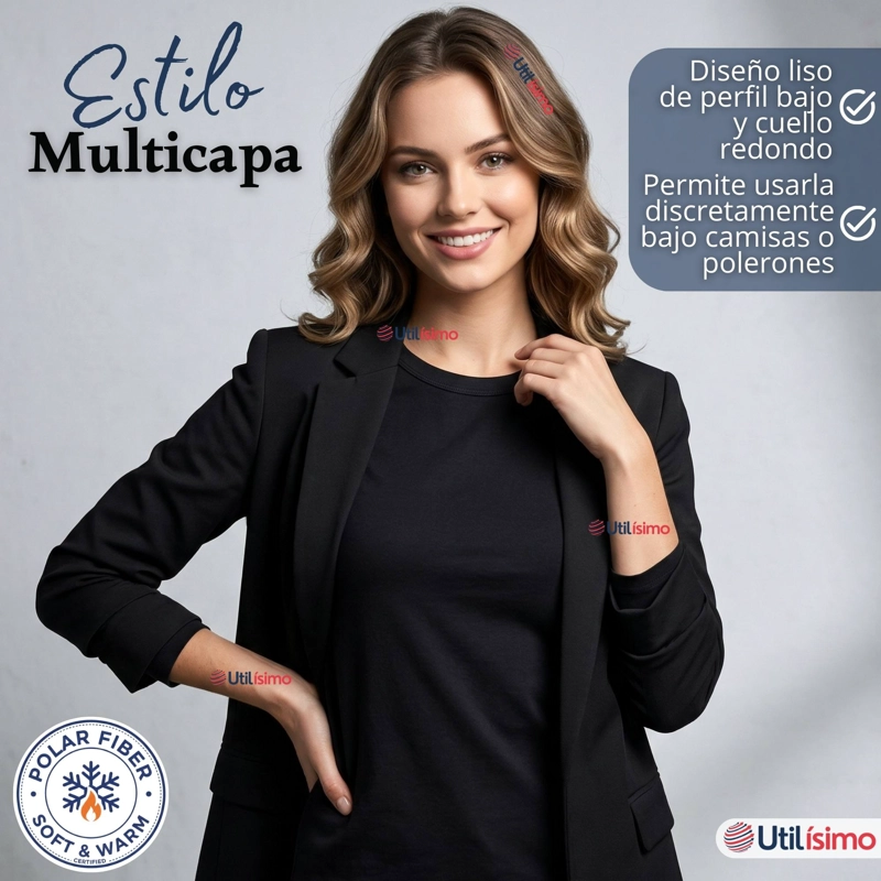 PACK 3 CAMISETAS POLERAS POLAR PRIMERA CAPA NEGRO MANGA LARGA MUJER - 3