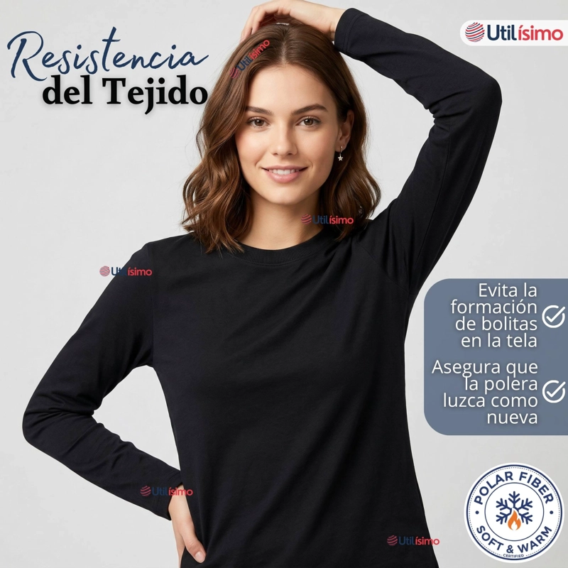 PACK 3 CAMISETAS POLERAS POLAR PRIMERA CAPA NEGRO MANGA LARGA MUJER - 9