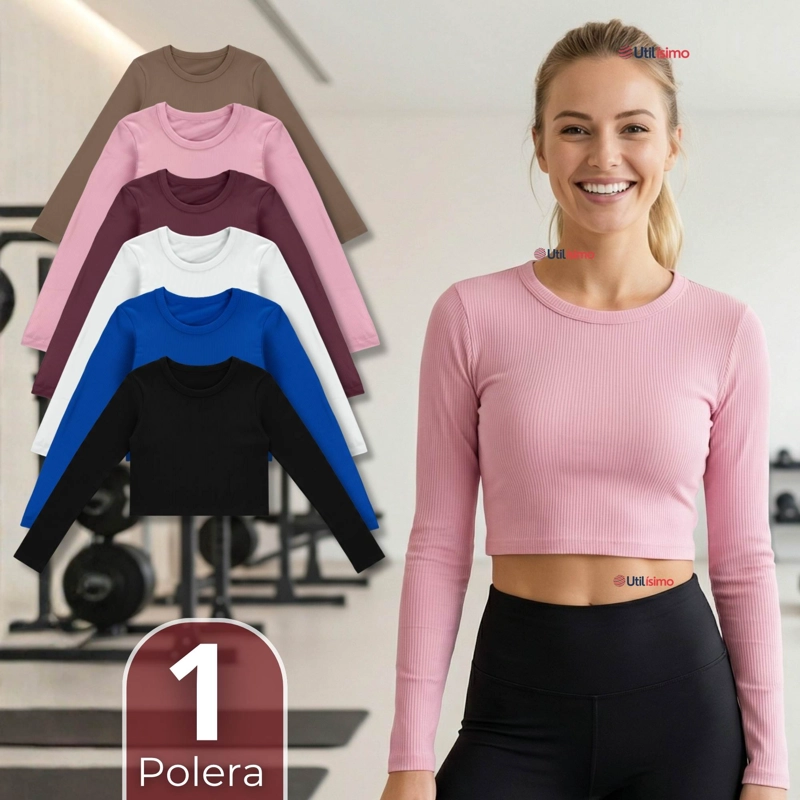 CAMISETA POLAR MANGA LARGA POLERA TELA ACANALADA COLORES SURTIDOS - 1