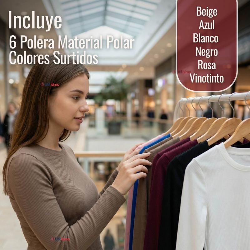 PACK 6 CAMISETAS POLAR MANGA LARGA POLERA TELA ACANALADA COLORES SURTIDO - 4