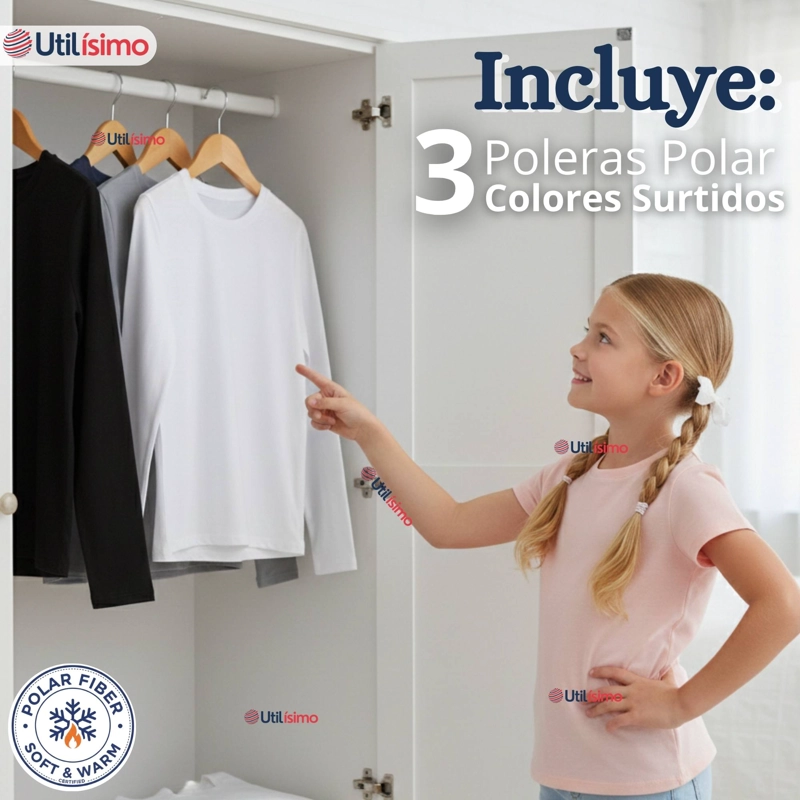 PACK 3 POLERAS CAMISETAS POLAR PRIMERA CAPA CUELLO REDONDO MANGA LARGA COLORES SURTIDO NIÑA - 4