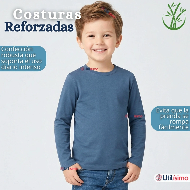 PACK 6 POLERAS CAMISETAS BAMBU CUELLO REDONDO PRIMERA CAPA MANGA LARGA COLORES SURTIDO NIÑO - 10