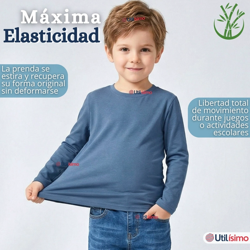 POLERA CAMISETA BAMBU AZUL CLARO CUELLO REDONDO PRIMERA CAPA MANGA LARGA NIÑO - 5
