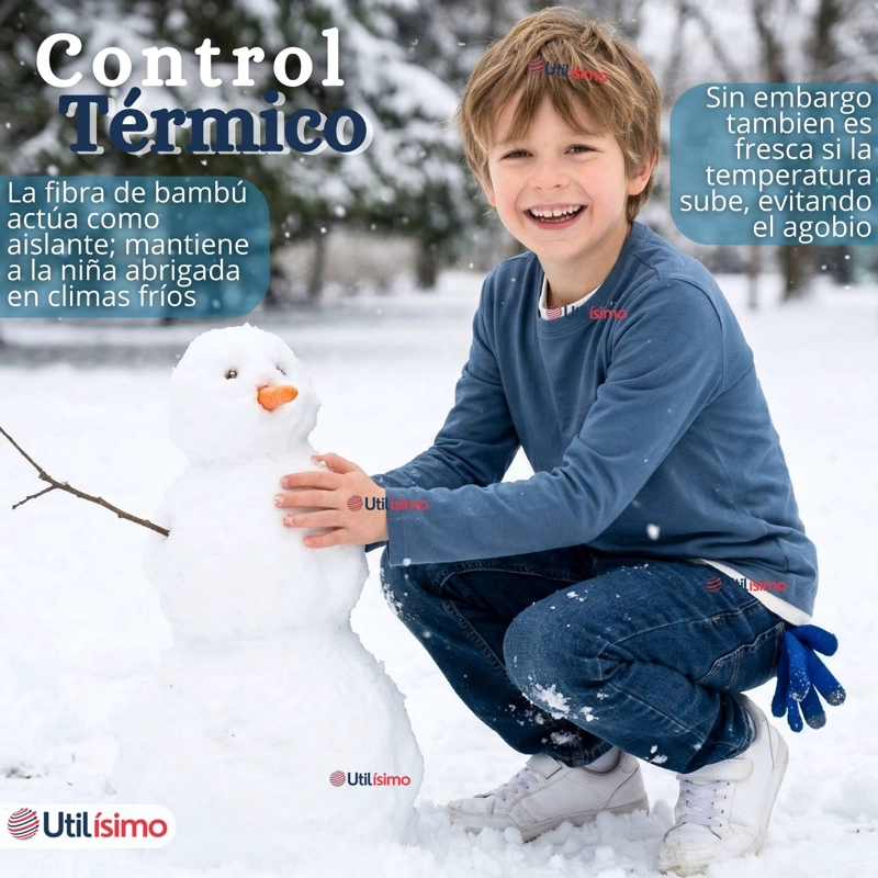 POLERA CAMISETA BAMBU AZUL CLARO CUELLO REDONDO PRIMERA CAPA MANGA LARGA NIÑO - 6