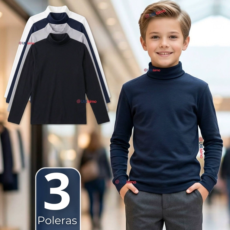 PACK 3 POLERAS CAMISETAS POLAR PRIMERA CAPA BEATLE MANGA LARGA COLORES SURTIDO NIÑO - 1