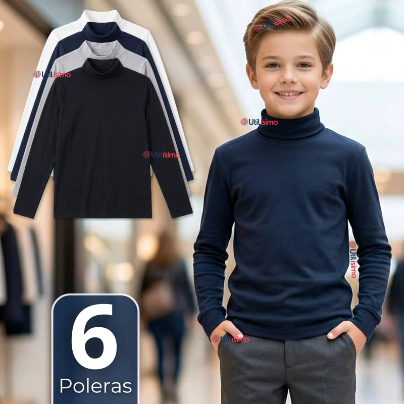 PACK 6 POLERAS CAMISETAS POLAR PRIMERA CAPA BEATLE MANGA LARGA COLORES SURTIDO NIÑO - 1