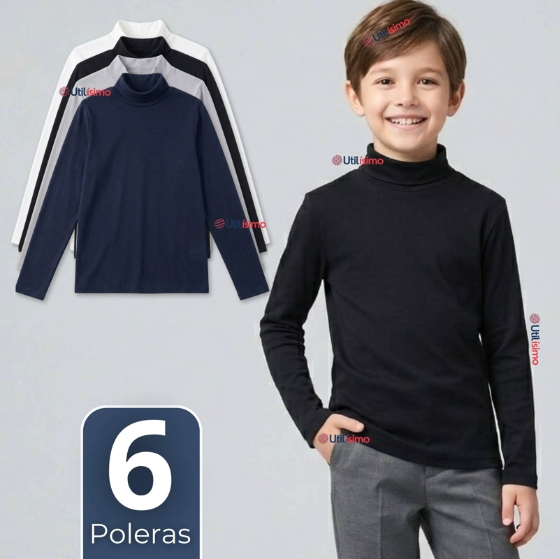 PACK 6 POLERAS CAMISETAS POLAR PRIMERA CAPA BEATLE MANGA LARGA COLORES SURTIDO NIÑO - 1