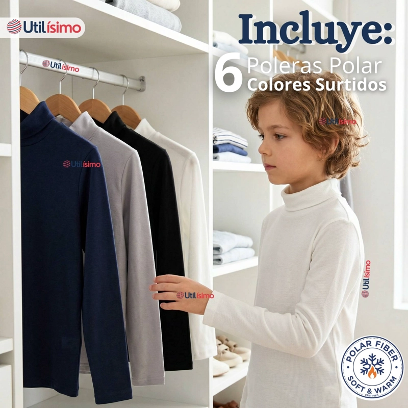 PACK 6 POLERAS CAMISETAS POLAR PRIMERA CAPA BEATLE MANGA LARGA COLORES SURTIDO NIÑO - 2
