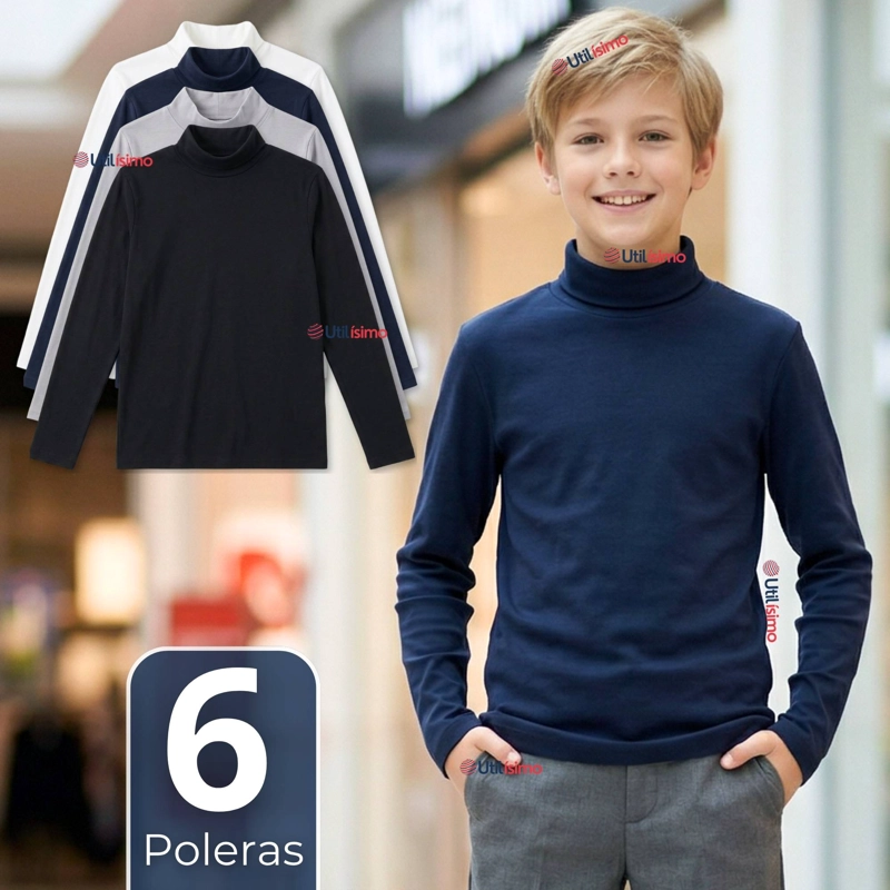 PACK 6 POLERAS CAMISETAS POLAR PRIMERA CAPA BEATLE MANGA LARGA COLORES SURTIDO NIÑO - 1
