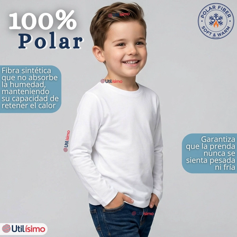 PACK 6 POLERAS BASICA CAMISETAS POLAR PRIMERA CAPA CUELLO REDONDO MANGA LARGA COLORES SURTIDO NIÑO - 5
