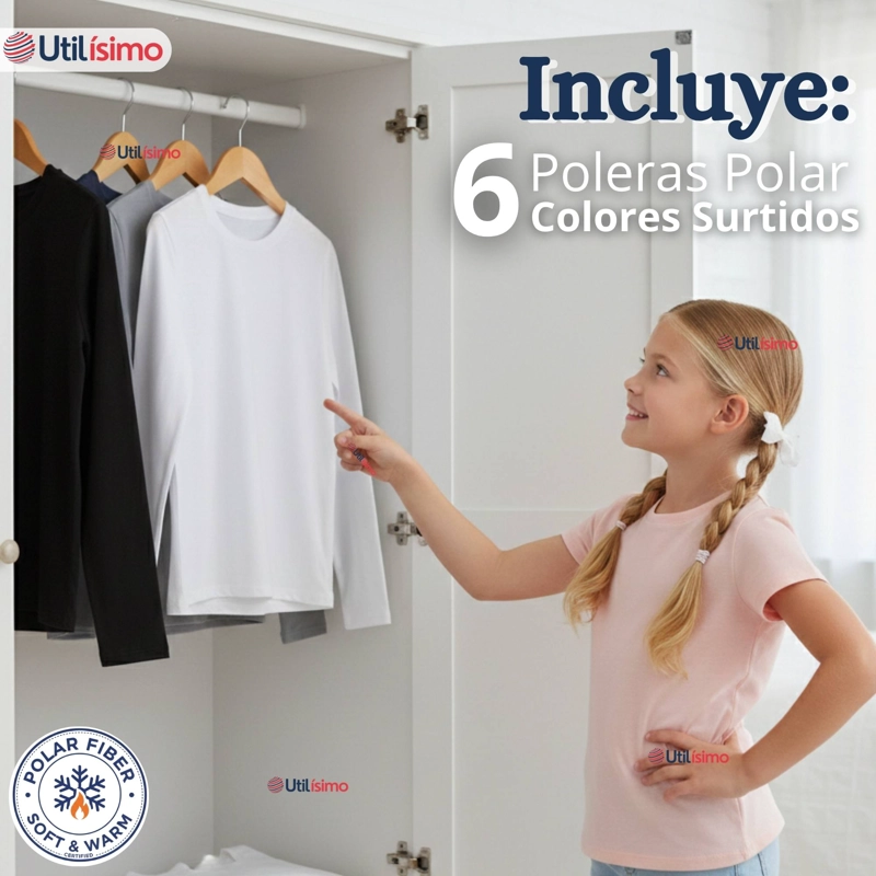 PACK 6 POLERAS CAMISETAS POLAR PRIMERA CAPA CUELLO REDONDO MANGA LARGA COLORES SURTIDO NIÑA - 2