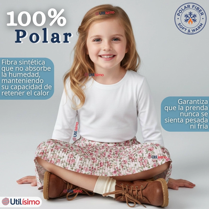 PACK 6 POLERAS CAMISETAS POLAR PRIMERA CAPA CUELLO REDONDO MANGA LARGA COLORES SURTIDO NIÑA - 4