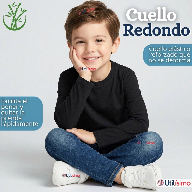 PACK 6 POLERAS CAMISETAS BAMBU CUELLO REDONDO PRIMERA CAPA MANGA LARGA COLORES SURTIDO NIÑO - 7