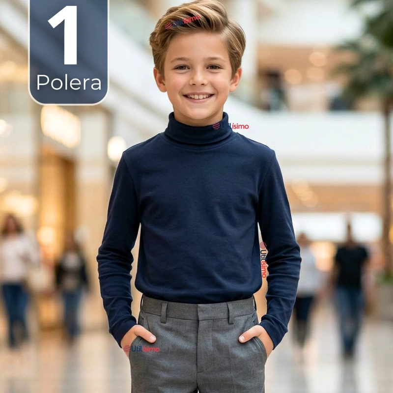 POLERA CAMISETA POLAR AZUL OSCURO PRIMERA CAPA BEATLE MANGA LARGA NIÑ - 1