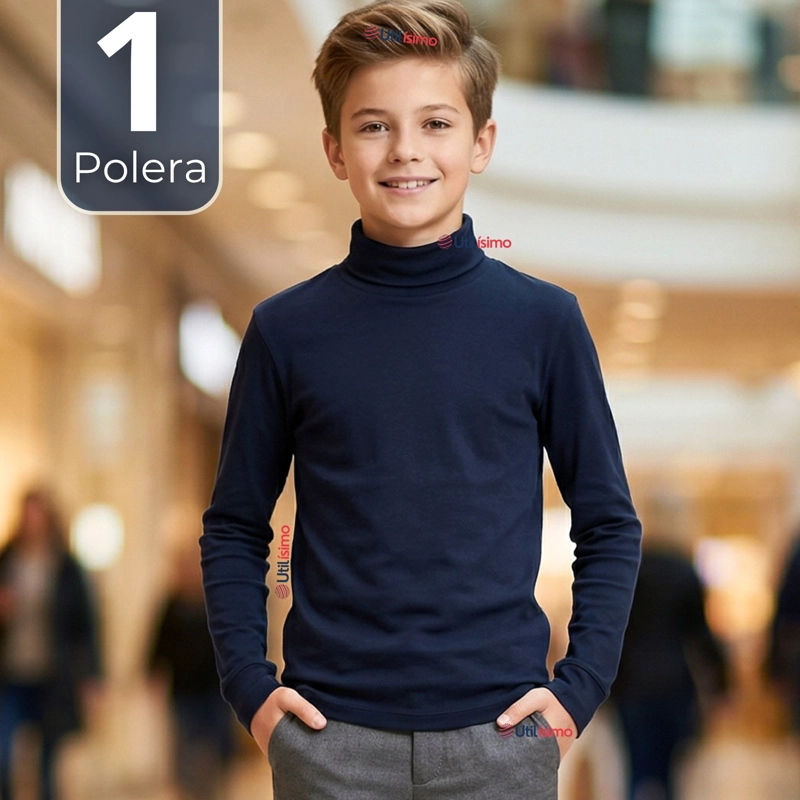 POLERA CAMISETA POLAR AZUL OSCURO PRIMERA CAPA BEATLE MANGA LARGA NIÑ - 1