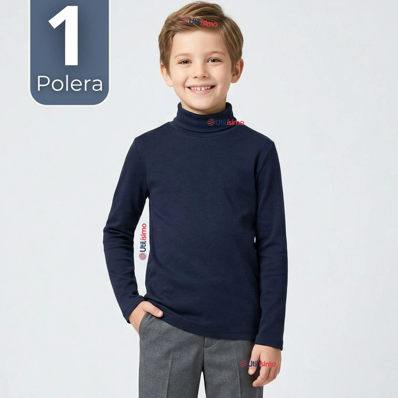 POLERA CAMISETA POLAR AZUL OSCURO PRIMERA CAPA BEATLE MANGA LARGA NIÑ - 1