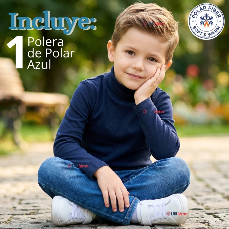 POLERA CAMISETA POLAR AZUL OSCURO PRIMERA CAPA BEATLE MANGA LARGA NIÑ - 3