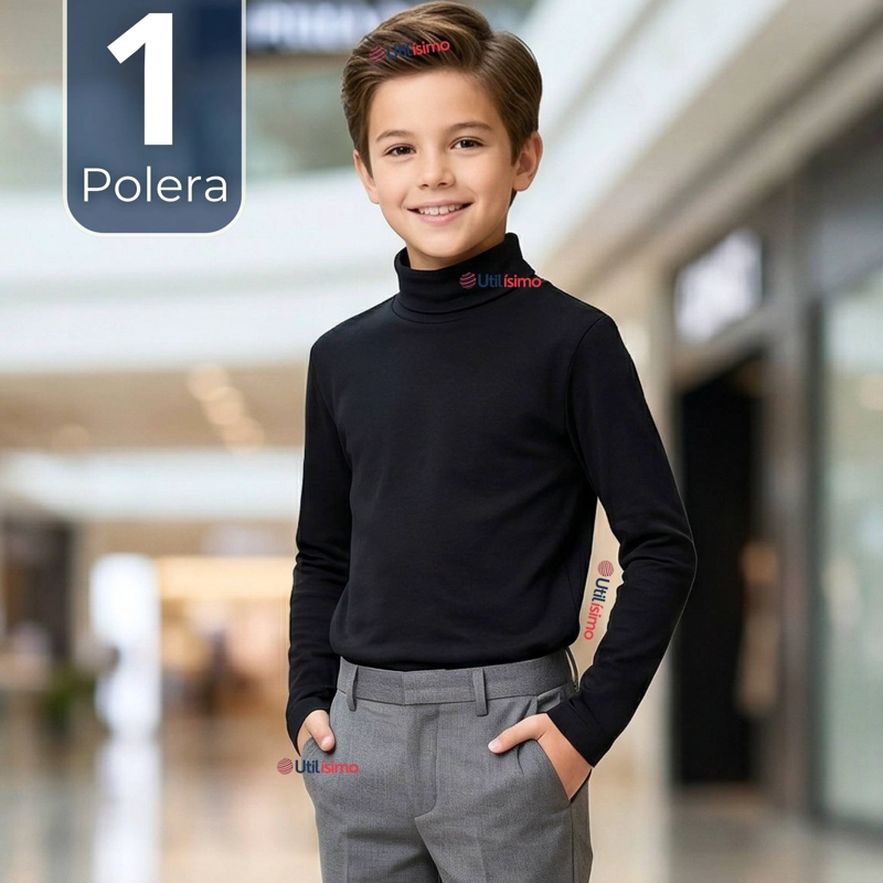 POLERA CAMISETA POLAR NEGRA PRIMERA CAPA BEATLE MANGA LARGA NIÑO - 1