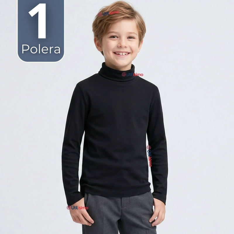 POLERA CAMISETA POLAR NEGRA PRIMERA CAPA BEATLE MANGA LARGA NIÑO - 1