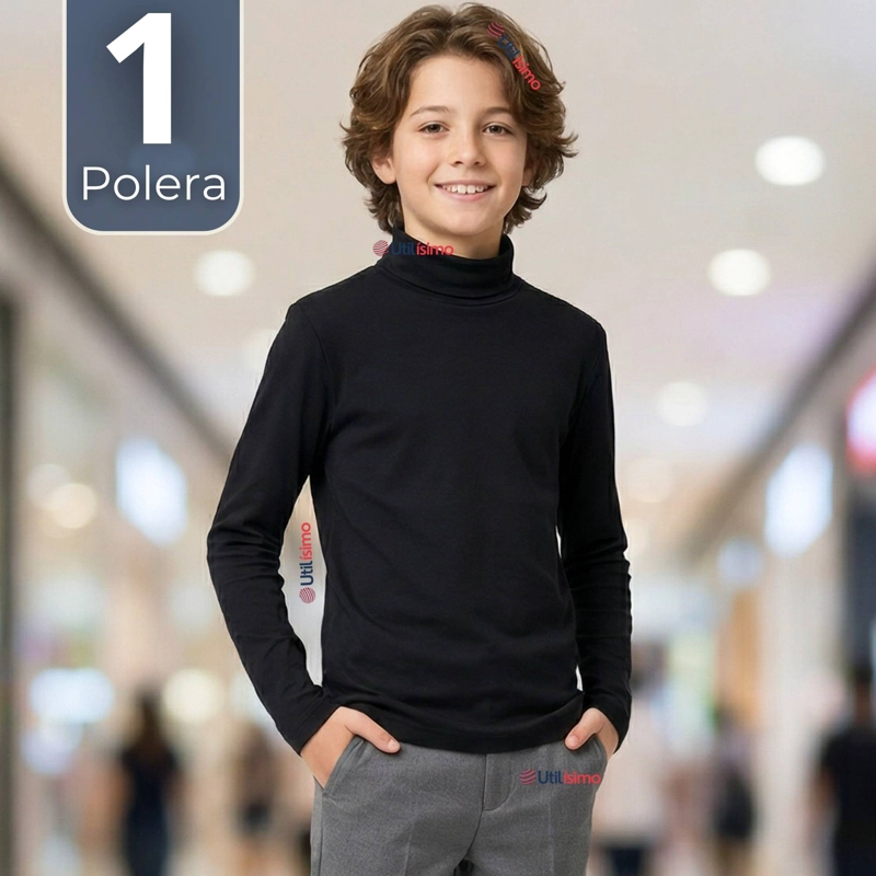 POLERA CAMISETA POLAR NEGRA PRIMERA CAPA BEATLE MANGA LARGA NIÑO - 1
