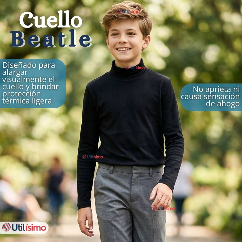 PACK 3 POLERAS CAMISETAS POLAR NEGRA PRIMERA CAPA BEATLE MANGA LARGA NIÑO - 5