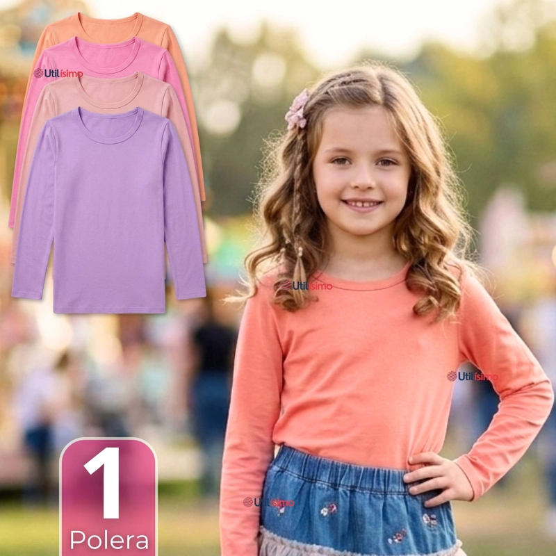 CAMISETA POLERA BAMBU CUELLO REDONDO PRIMERA CAPA MANGA LARGA COLORES SURTIDO NIÑA - 1