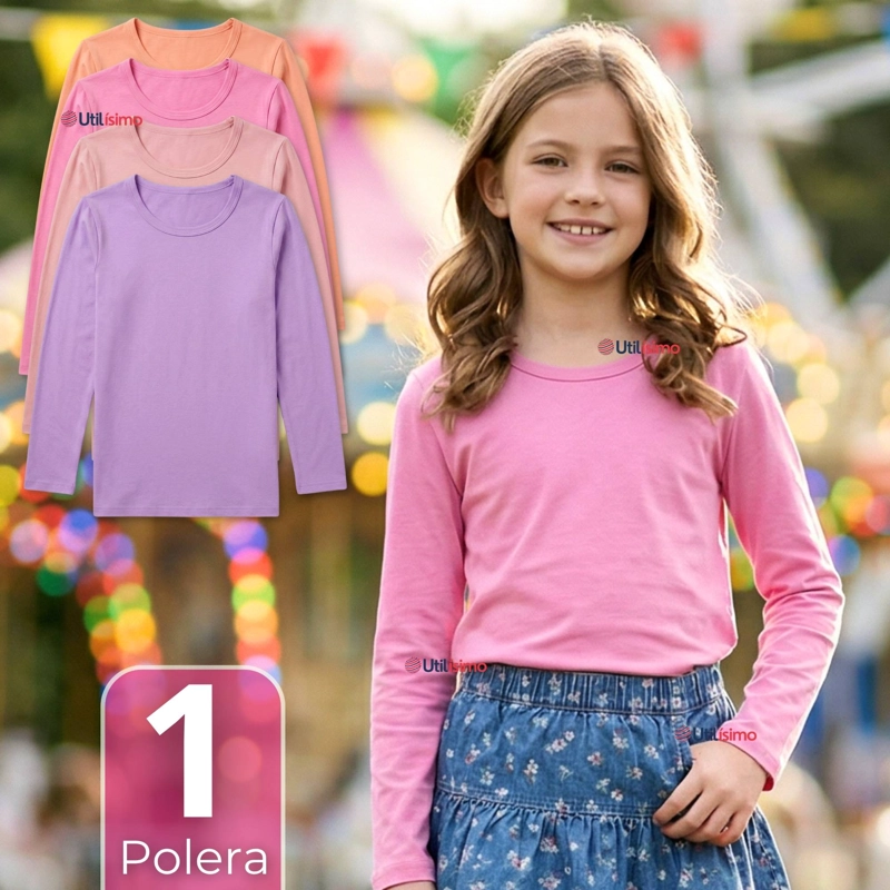 CAMISETA POLERA BAMBU CUELLO REDONDO PRIMERA CAPA MANGA LARGA COLORES SURTIDO NIÑA - 1