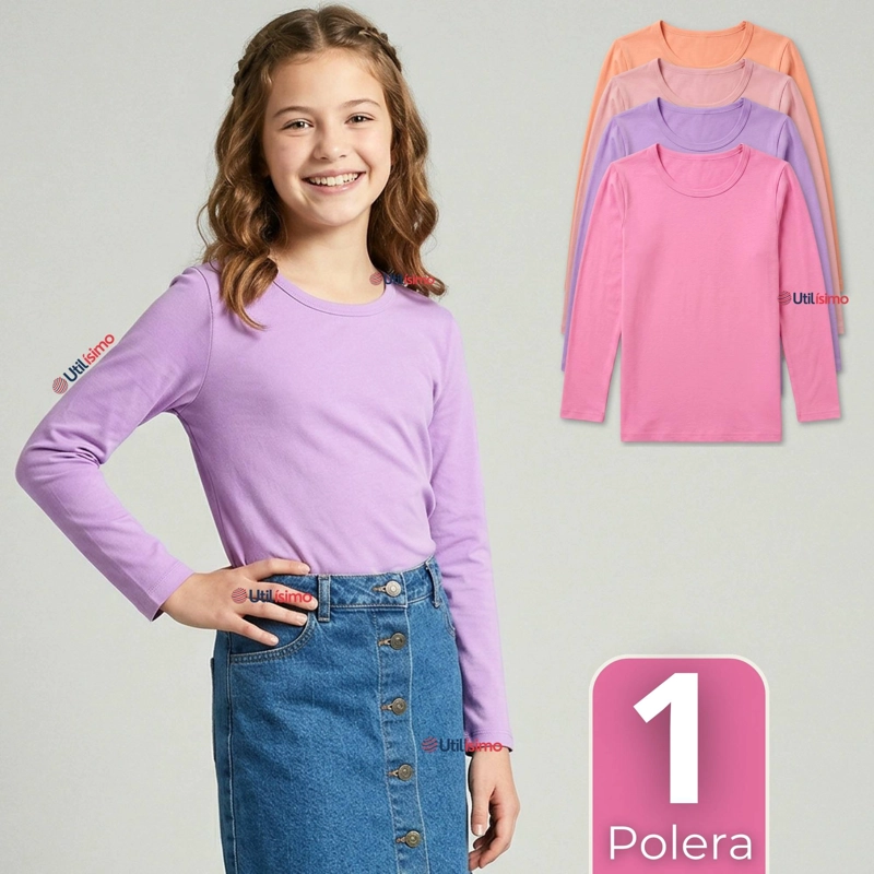CAMISETA POLERA BAMBU CUELLO REDONDO PRIMERA CAPA MANGA LARGA COLORES SURTIDO NIÑA - 1